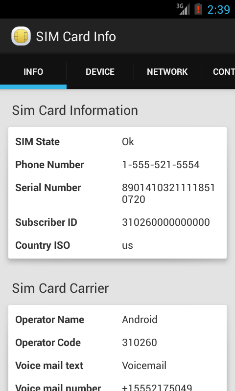My Sim Card Information Android